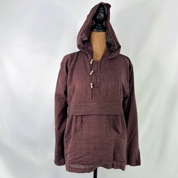 Unbranded Tops - Unbranded Woven Cotton Hoodie Women Medium Plum Good Boho Toggle Nepal Anorak